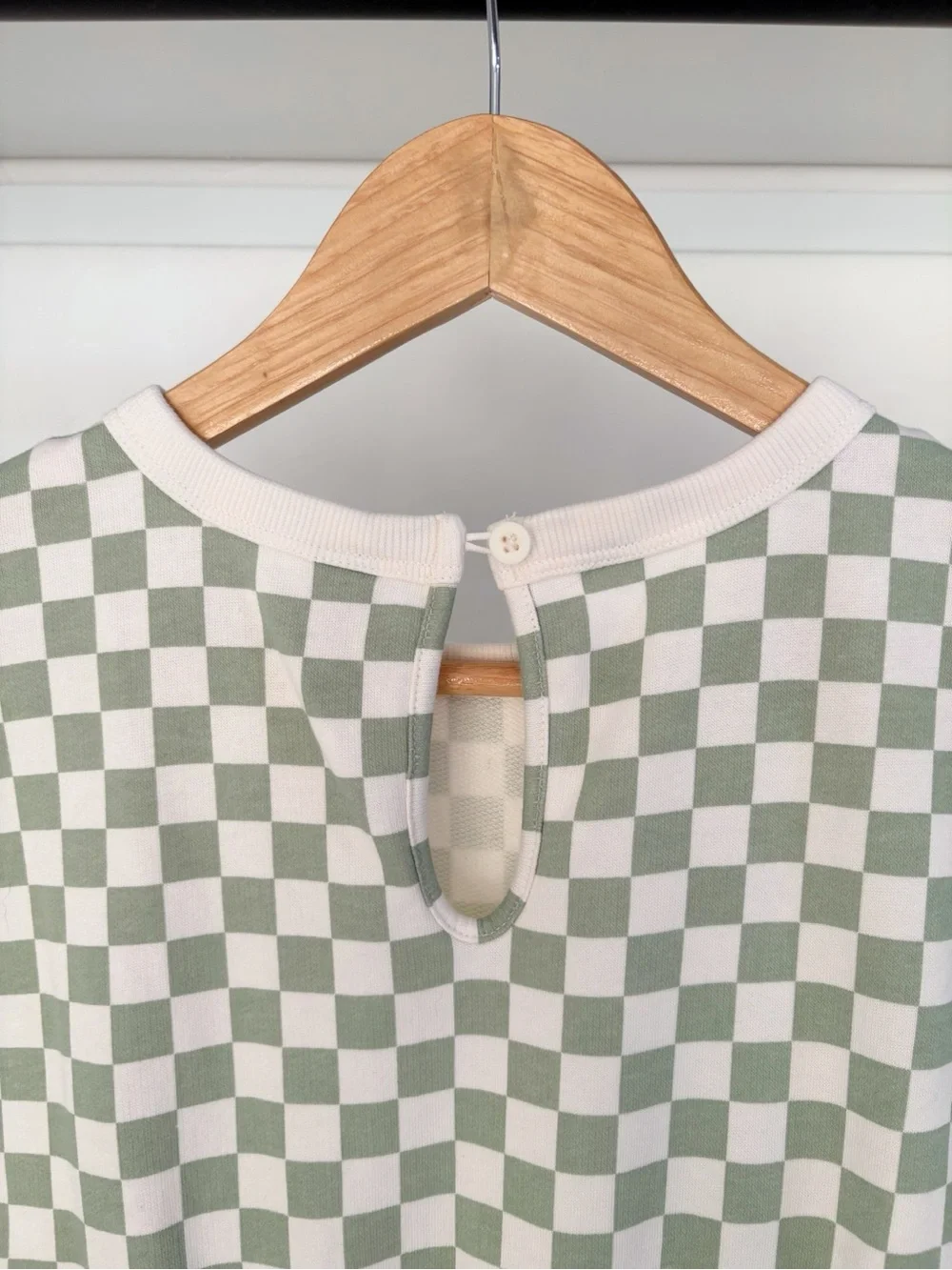 Old Navy Girls Sage and White Checkerboard Drawstring Romper